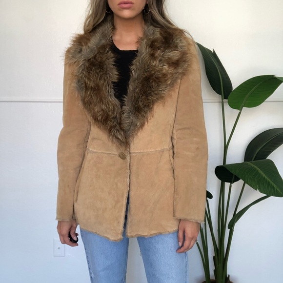 {St. John’s Bay} leather fur collar coat - Picture 1 of 12